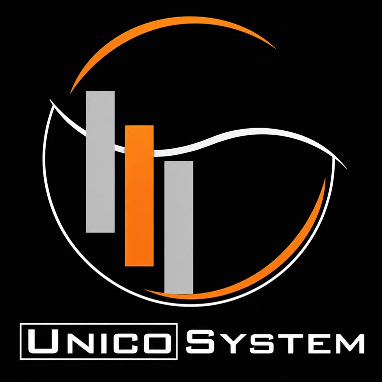Logo Unico System su sfondo tecnico scuro